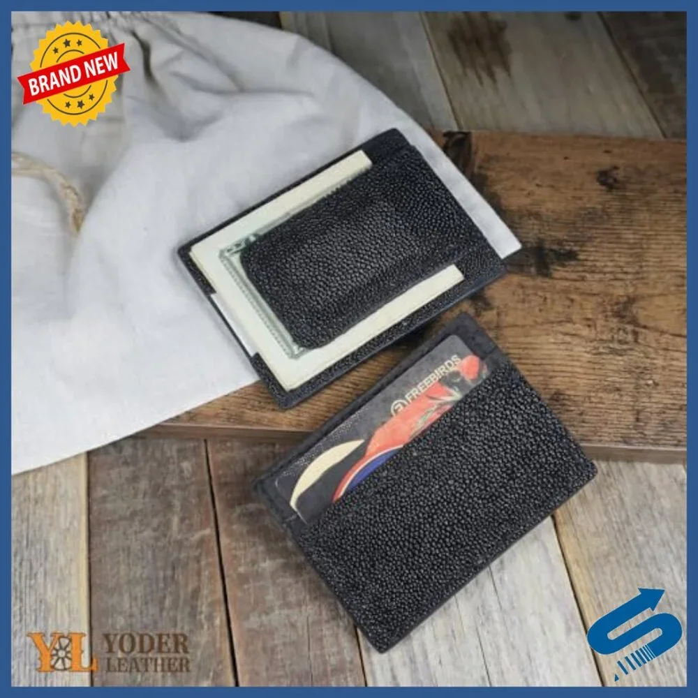Genuine Stingray Leather Magnetic Money Clip Wallet Slim Front Pocket Card